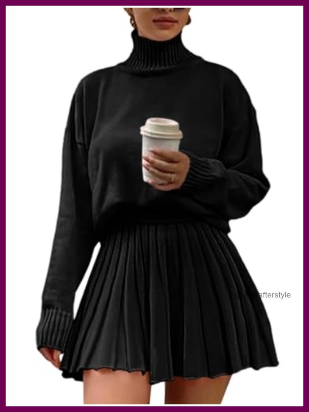 Turtleneck Sweater and Pleated Mini Skirt Two Piece Set
